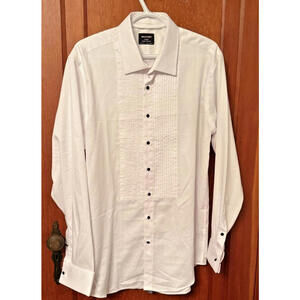 Bellissimo Men's Tuxedo Shirt, Sz Lg, Slim Fit, Pleated Front, French Cuffs